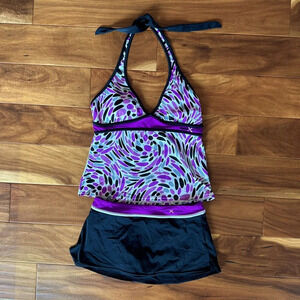 ZeroXposur Purple and Black Halter Tankini and Skort Set size 8/10